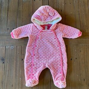 Nordstrom baby pink striped velour Bear bunting